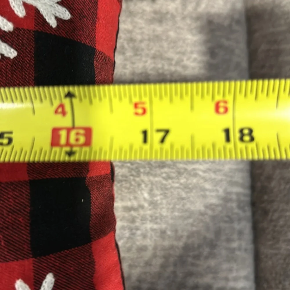 Merry Christmas Embroidered Holiday Themed Buffalo Plaid Throw Pillow.